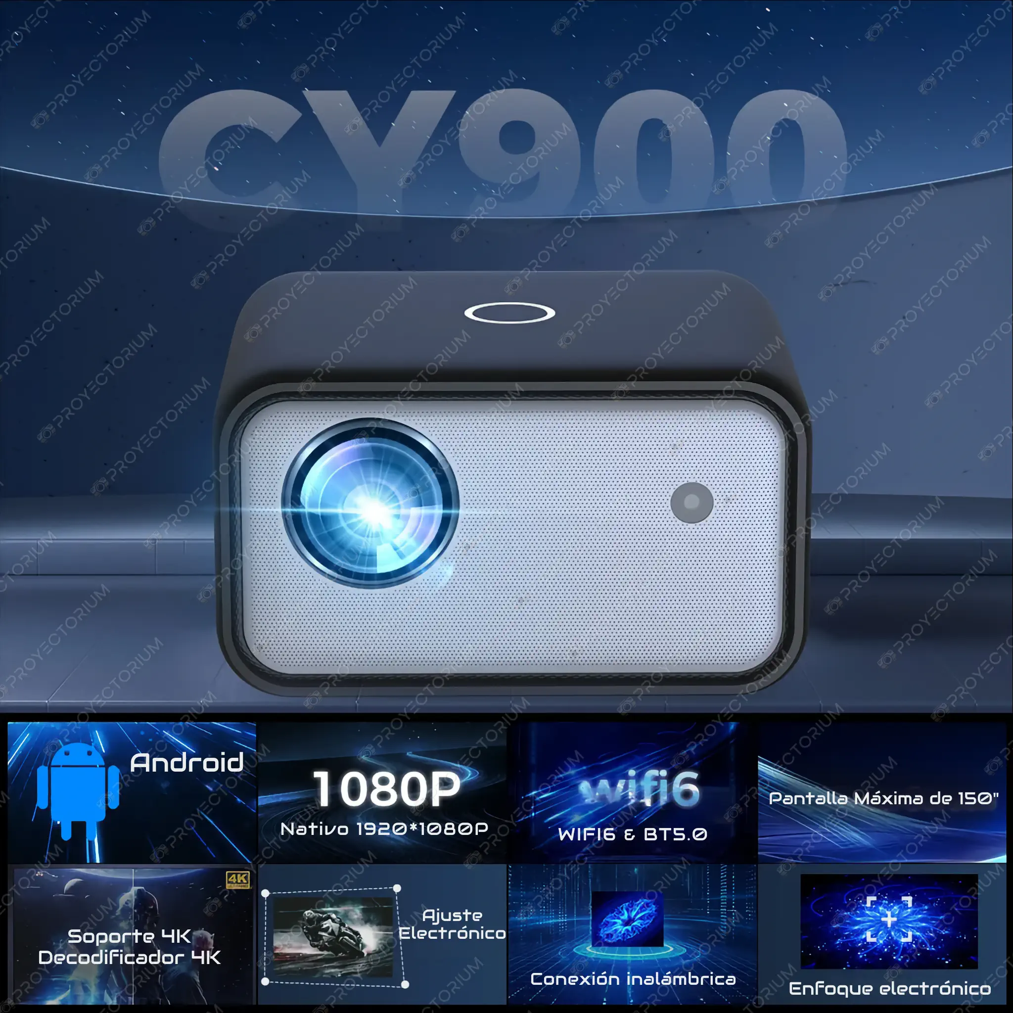 CY900.02 - 📽️ Proyector CY900 4K - 200 ANSI lúmenes, Android y enfoque electrónico