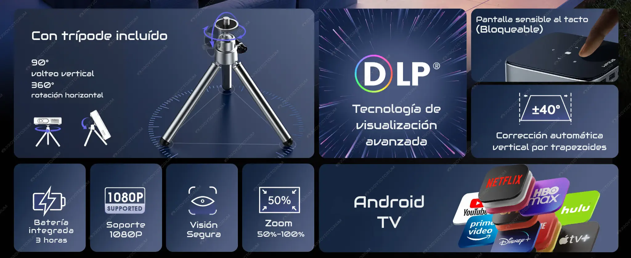 Proyector DPL WiMiUS Q3 - Full HD / 400 ANSI Lúmenes / Android / Batería / Enfoque Electrónico WiMiUS_Q3.03 - 📽️ Proyector WiMiUS Q3 - DLP / Full HD / 400 ANSI / Android / Batería