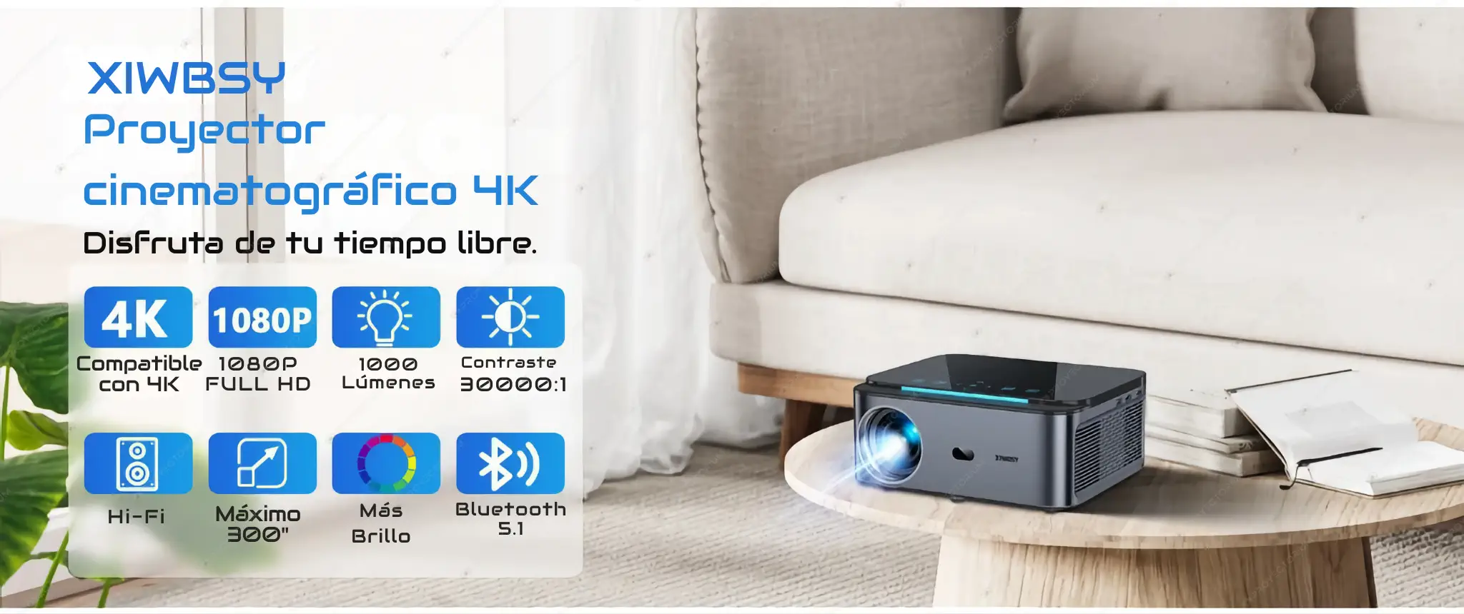 Proyector XIWBSY T07 - 8K / 1000 ANSI Lúmenes / Android / Enfoque Automático XIWBSY_T07.02 - 📽️ Proyector XIWBSY T07 - 8K / 1000 ANSI / Android / Autoenfoque